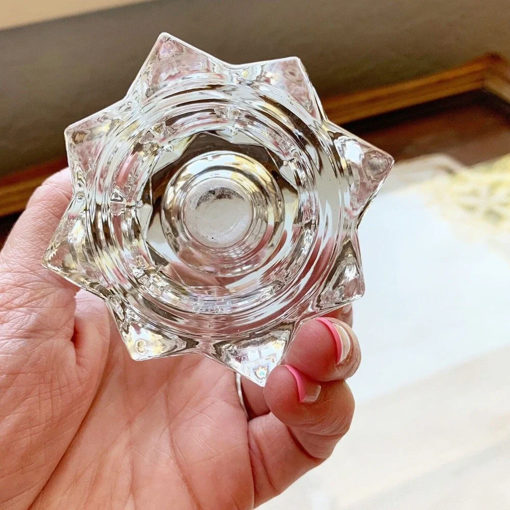 Vintage Heavy Glass Crystal‎ Star Sparkling Candleholder Taper Candle Decorative